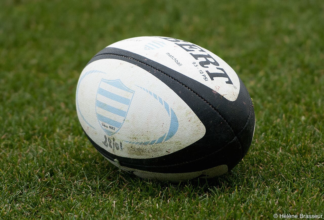 A real rugby ball on grass